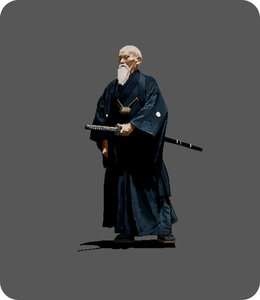 Pixel Illustration of Aikido Founder, Kaiso Morihei Ueshiba OSensei.